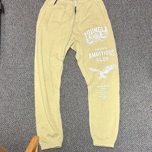 YoungLA Men's Beige Joggers with Graphic Print